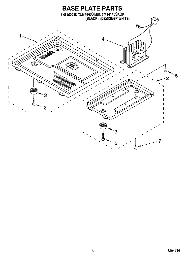 BASE PLATE PARTS Diagram and Parts List for YMT4140SKQ0  Whirlpool Microwave
