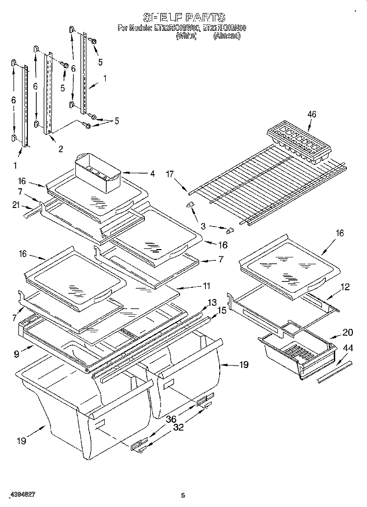 SHELF Diagram and Parts List for ET22RKXGN00  Whirlpool Refrigerator