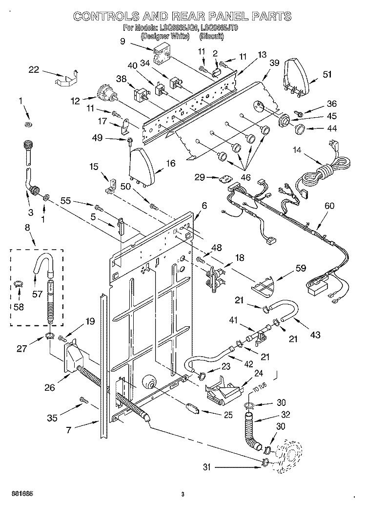 CONTROLS AND REAR PANEL Diagram and Parts List for LSQ9665JQ0  Whirlpool Washer