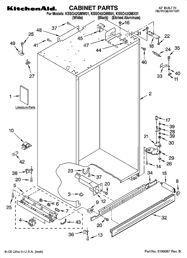 CABINET PARTS Diagram and Parts List for KSSO42QMB01  KitchenAid Refrigerator
