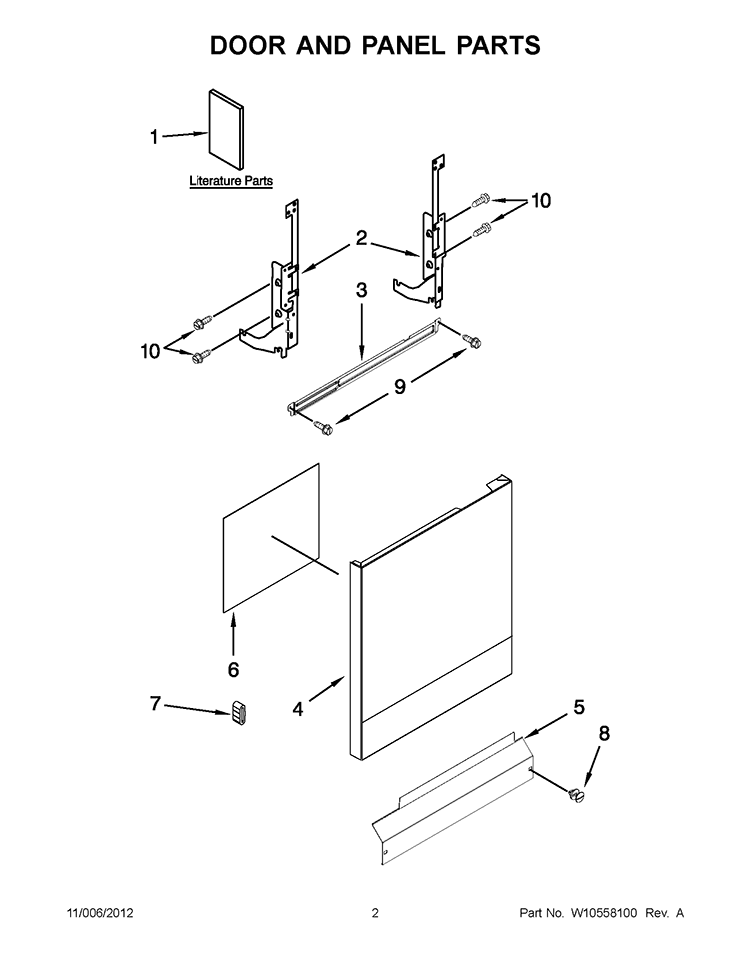 DOOR AND PANEL PARTS Diagram and Parts List for WDF310PLAD2  Whirlpool Dishwasher
