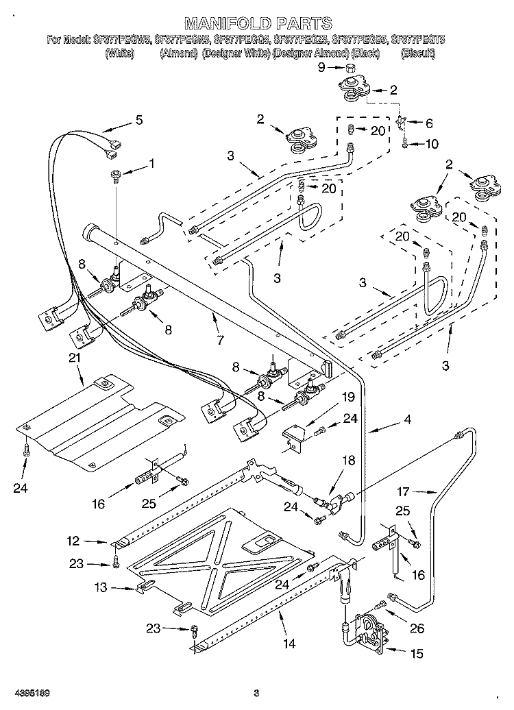 MANIFOLD Diagram and Parts List for SF377PEGT5  Whirlpool Range