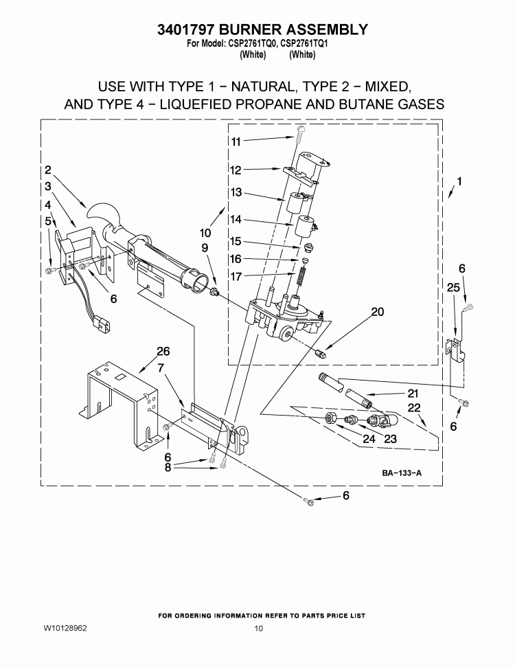 3401797 BURNER ASSEMBLY Diagram and Parts List for CSP2761TQ1  Whirlpool Dryer