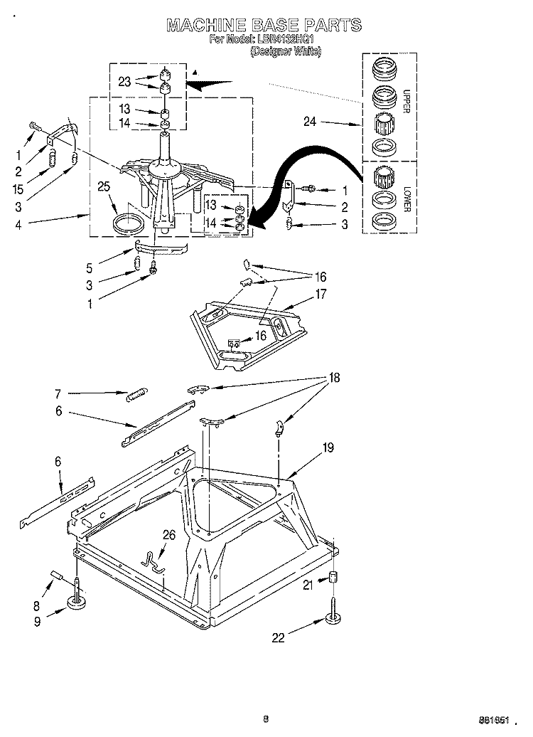 MACHINE BASE Diagram and Parts List for LBR4132HQ1  Whirlpool Washer