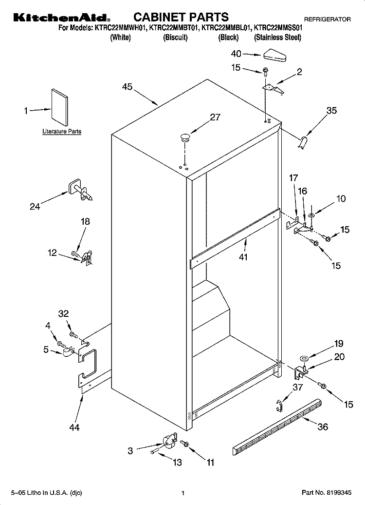 CABINET PARTS Diagram and Parts List for KTRC22MMSS01  KitchenAid Refrigerator