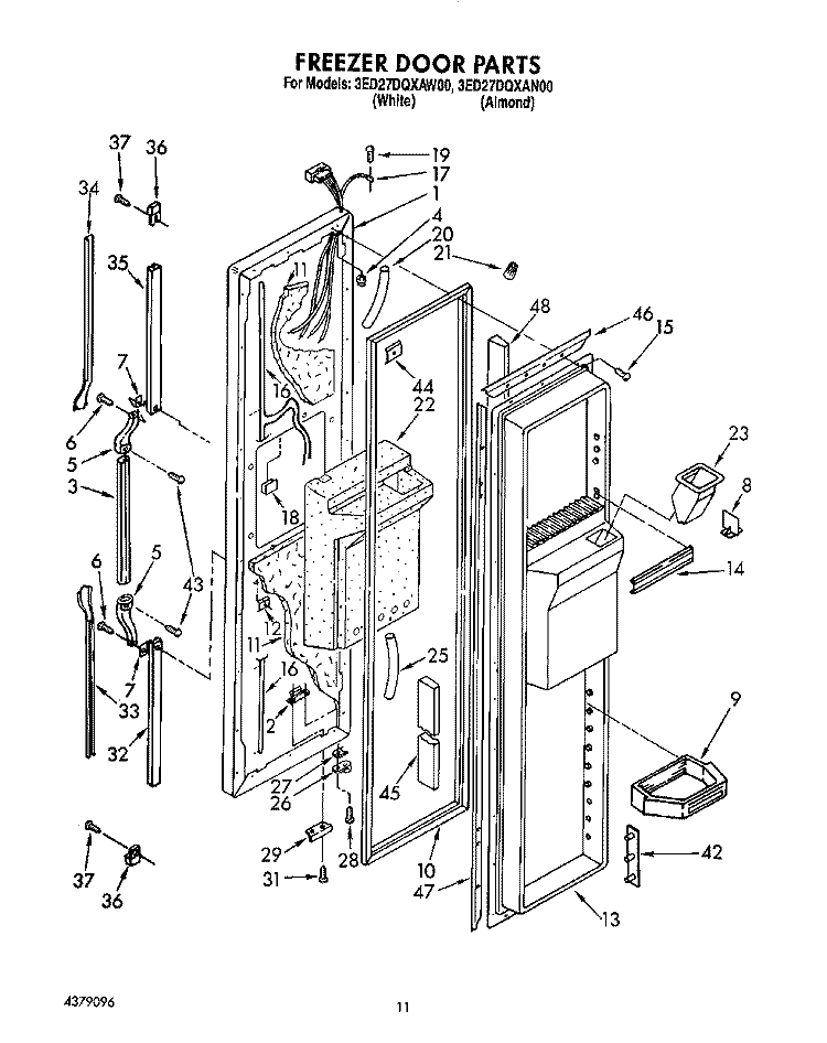 FREEZER DOOR Diagram and Parts List for 3ED27DQXAN00  Whirlpool Refrigerator