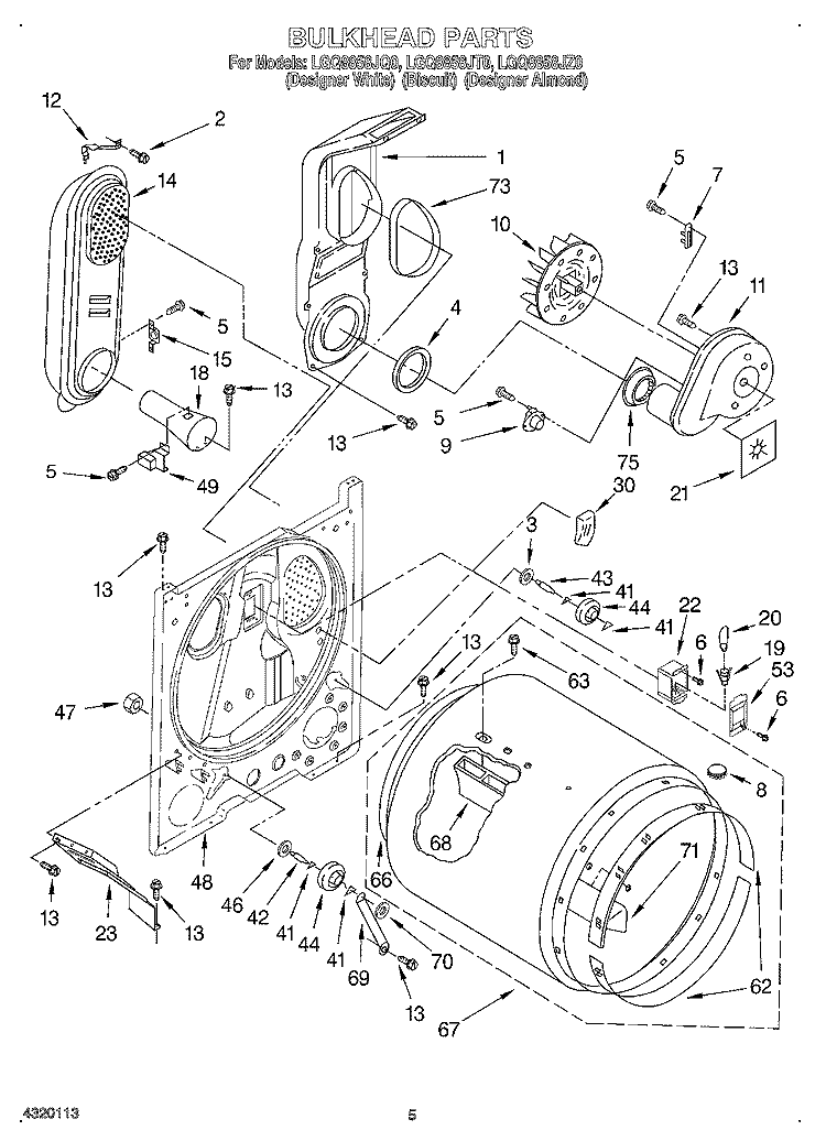 BULKHEAD Diagram and Parts List for LGQ8858JZ0  Whirlpool Dryer