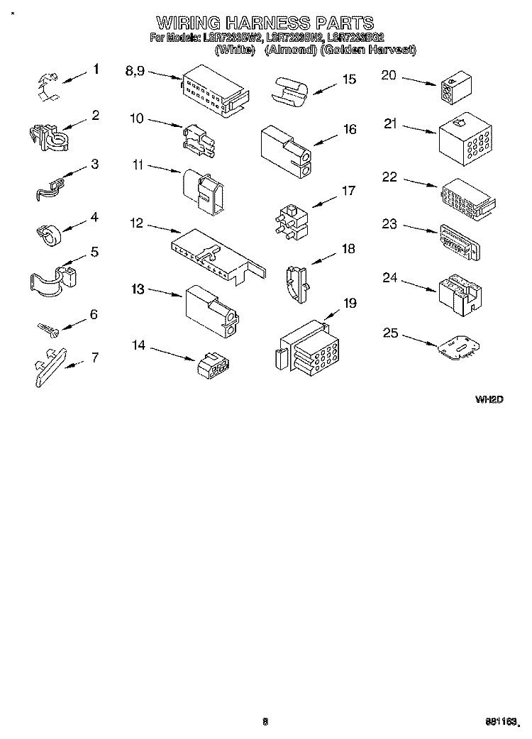 WIRING HARNESS Diagram and Parts List for LSR7233BN2  Whirlpool Washer