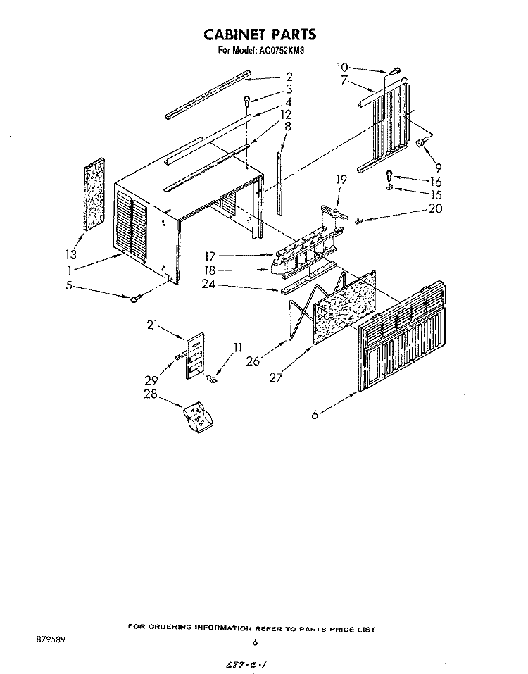 CABINET Diagram and Parts List for AC0752XM3  Whirlpool Air Conditioner