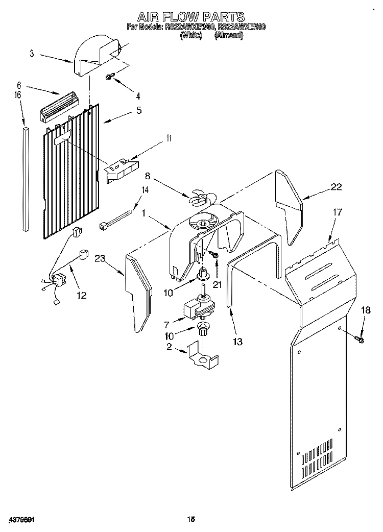 AIR FLOW Diagram and Parts List for RS22AWXEN00  Roper Refrigerator
