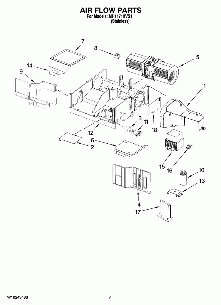 AIR FLOW PARTS Diagram and Parts List for MH1171XVS1  Whirlpool Microwave