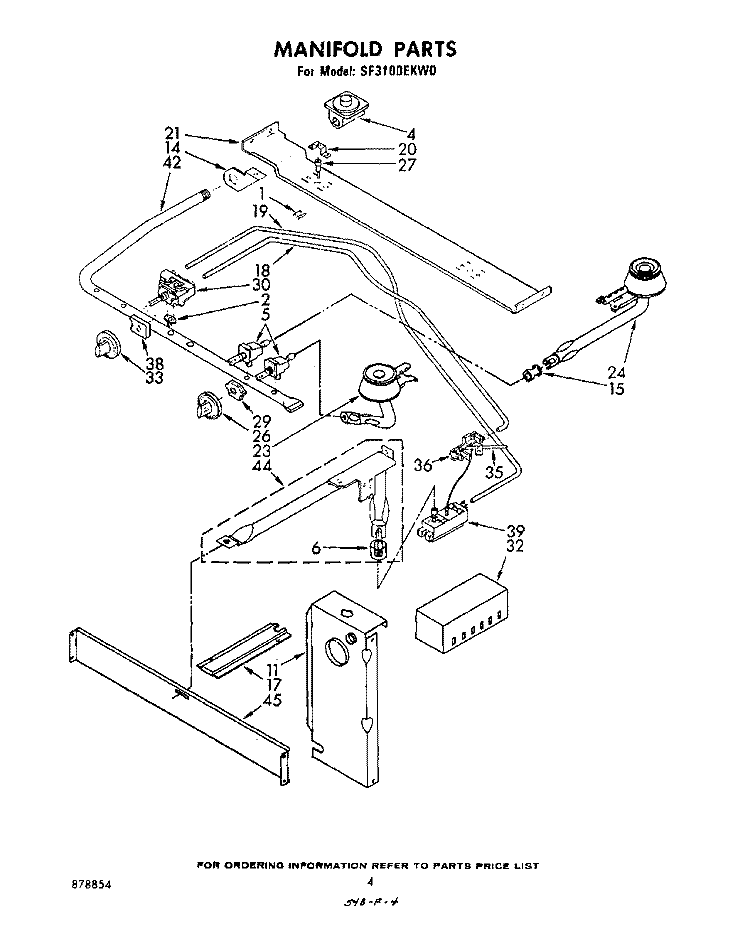 MANIFOLD Diagram and Parts List for SF3100EKW0  Whirlpool Range