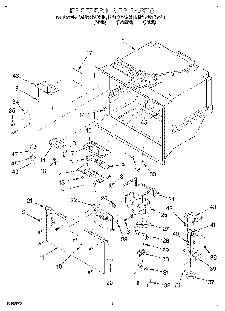 FREEZER LINER Diagram and Parts List for KBRS22KGAL0  KitchenAid Refrigerator