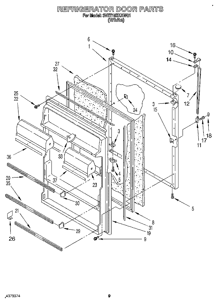 REFRIGERATOR DOOR, LIT/OPTIONAL Diagram and Parts List for 3VET19ZKAW01  Whirlpool Refrigerator