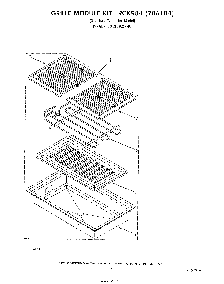 GRILLE MODULE KIT RCK984 Diagram and Parts List for RC8920XRH0  Whirlpool Cooktop
