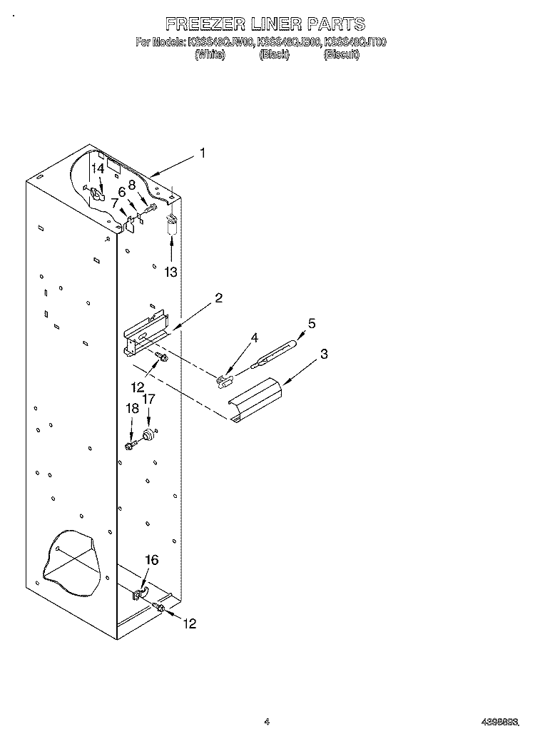 FREEZER LINER Diagram and Parts List for KSSS48QJB00  KitchenAid Refrigerator