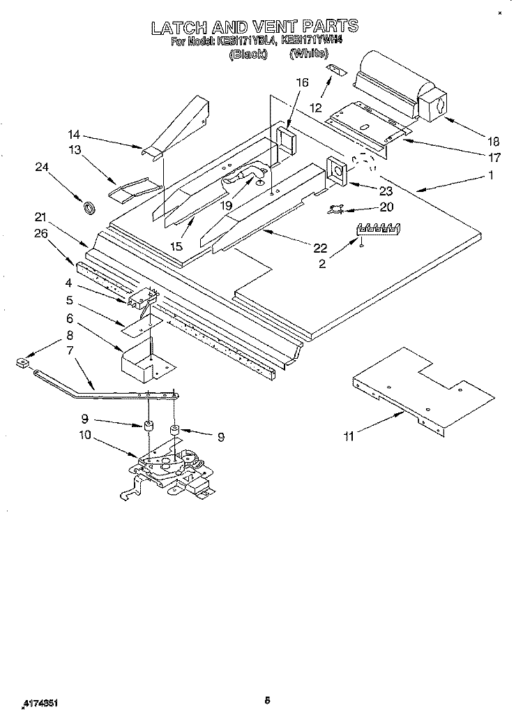 LATCH AND VENT Diagram and Parts List for KEBI171YBL4  KitchenAid Wall Oven