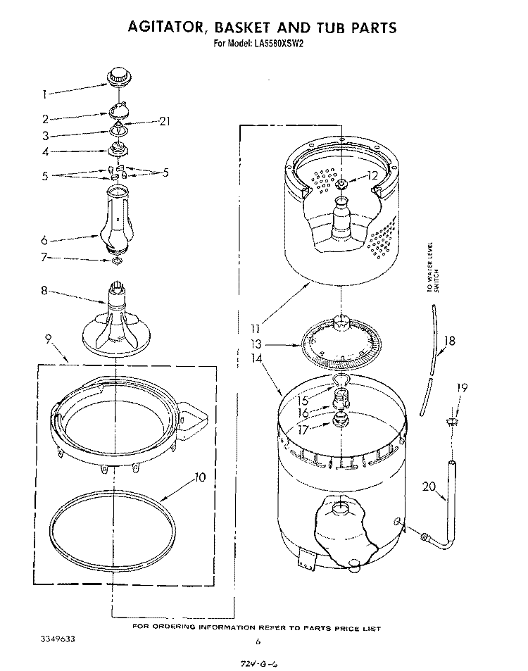 AGITATOR, BASKET AND TUB Diagram and Parts List for LA5580XSW2  Whirlpool Washer