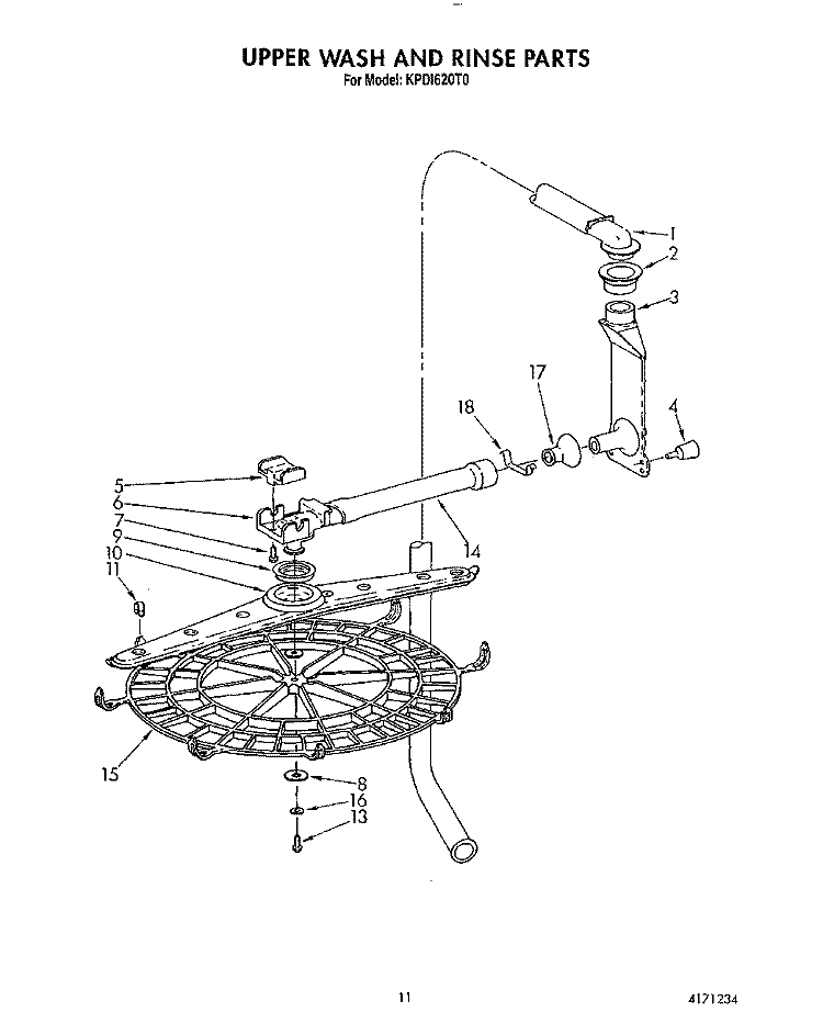 UPPER WASH AND RINSE Diagram and Parts List for KPDI620T0  KitchenAid Dishwasher