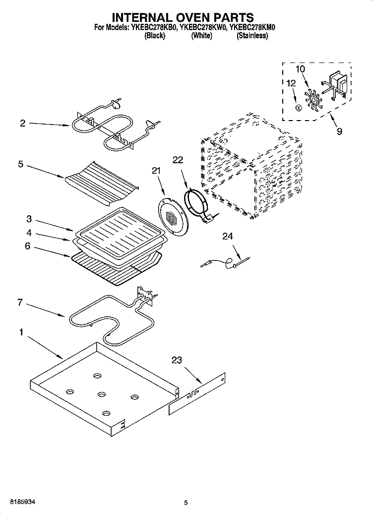 INTERNAL OVEN PARTS Diagram and Parts List for YKEBC278KM0  KitchenAid Wall Oven