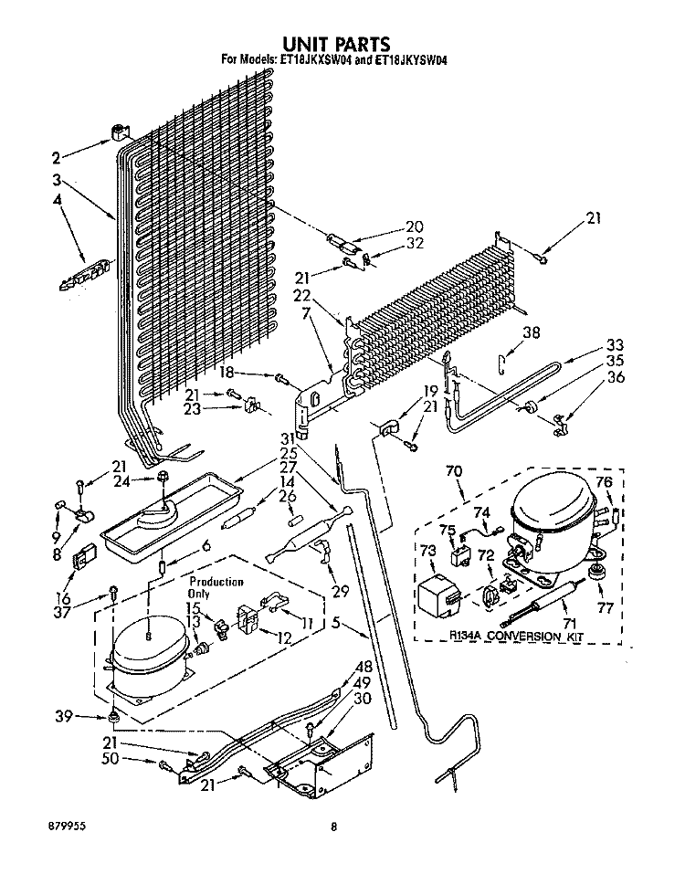 UNIT Diagram and Parts List for ET18JKYSG04  Whirlpool Refrigerator
