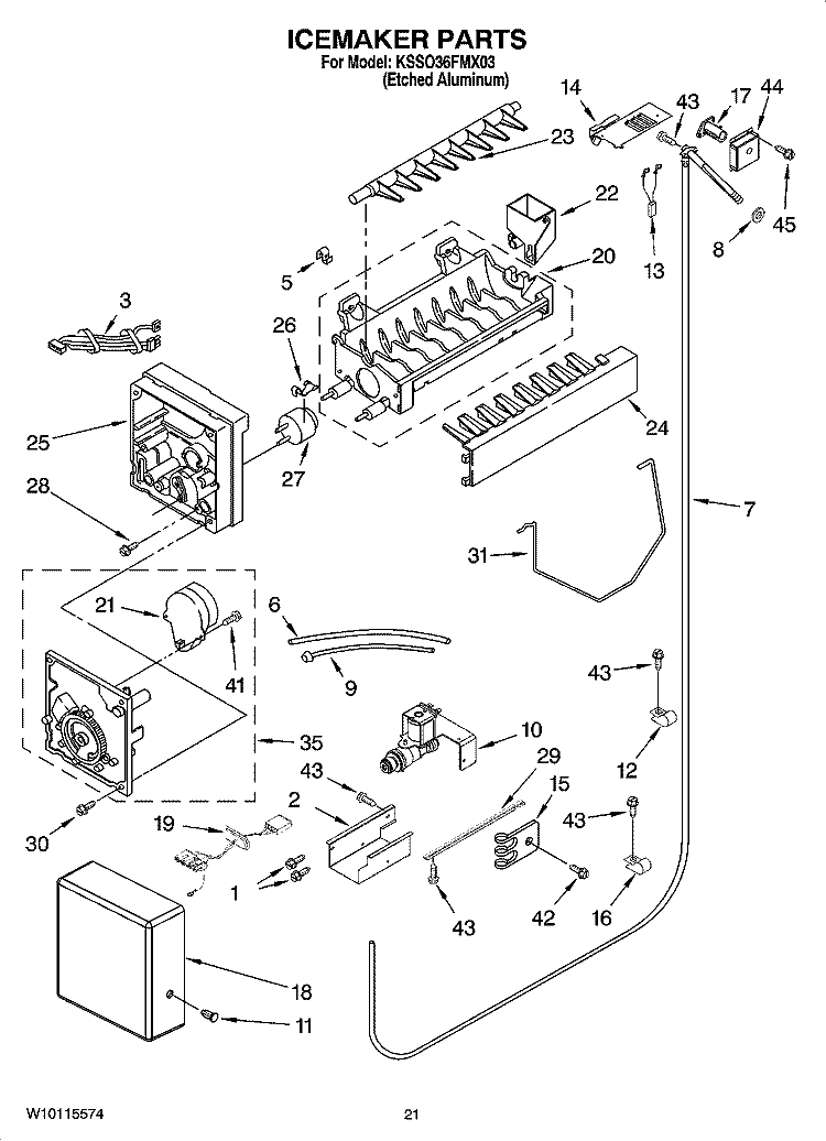 ICEMAKER PARTS Diagram and Parts List for KSSO36FMX03  KitchenAid Refrigerator