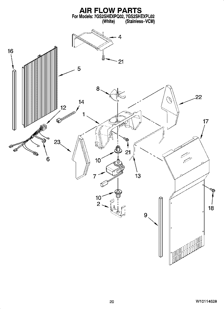 AIR FLOW PARTS, OPTIONAL PARTS (NOT INCLUDED) Diagram and Parts List for 7GS2SHEXPQ02  Whirlpool Refrigerator