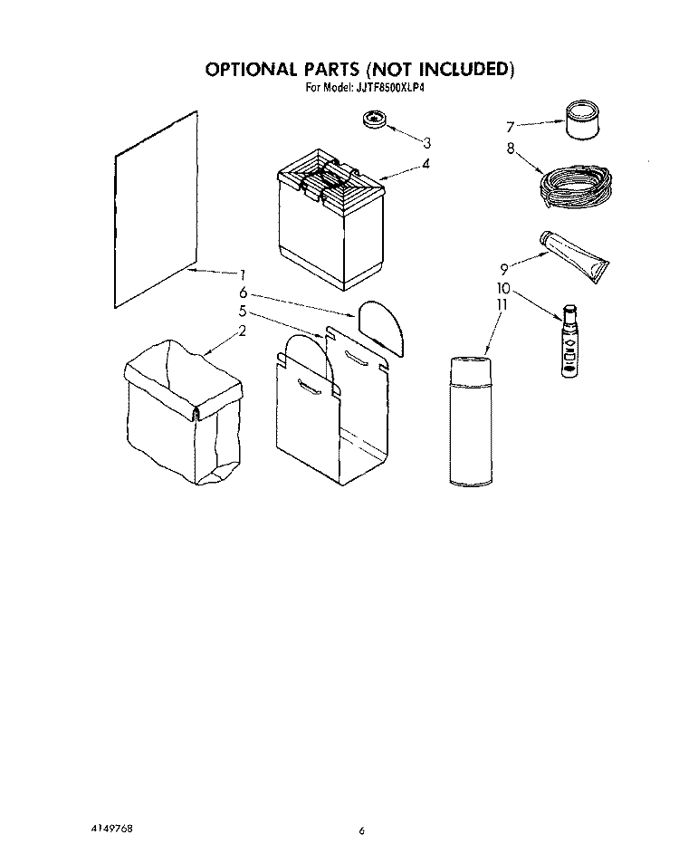 OPTIONAL Diagram and Parts List for JJTF8500XLP4  Whirlpool Trash Compactor