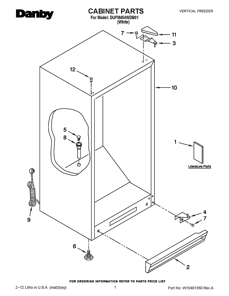 CABINET PARTS Diagram and Parts List for DUFM454WDB01  Whirlpool Freezer