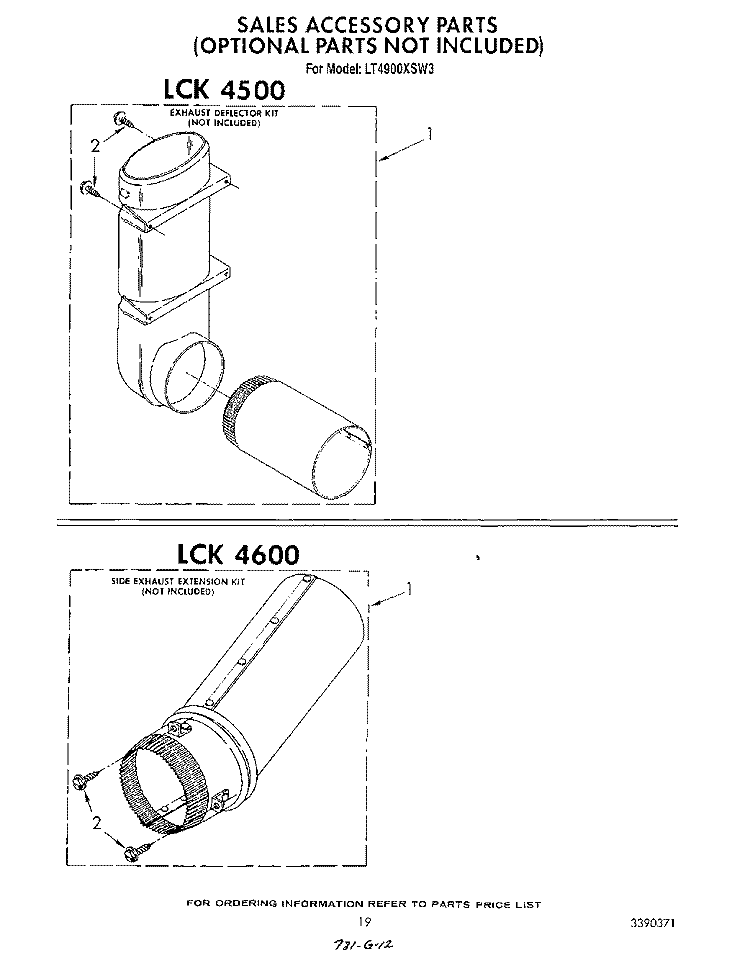 LCK 4500 , LCK 4600 Diagram and Parts List for LT4900XSW3  Whirlpool Washer Dryer Combo