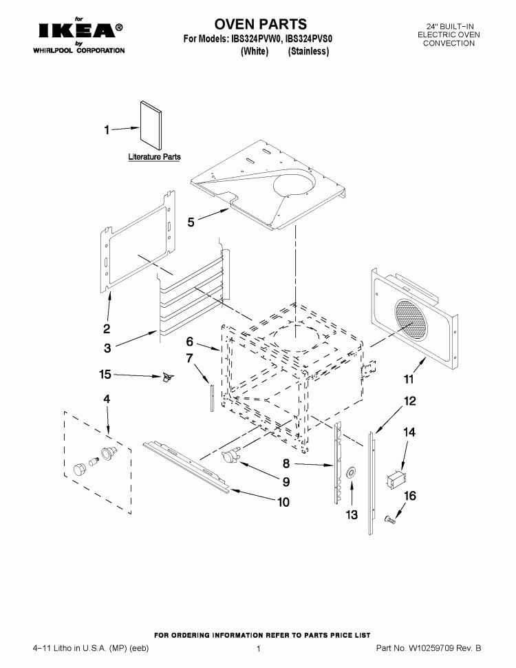 OVEN PARTS Diagram and Parts List for IBS324PVW0  Whirlpool Wall Oven
