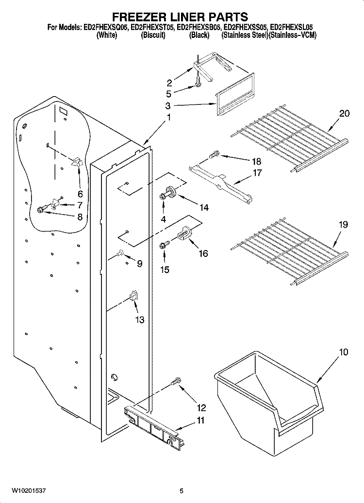 FREEZER LINER PARTS Diagram and Parts List for ED2FHEXST05  Whirlpool Refrigerator