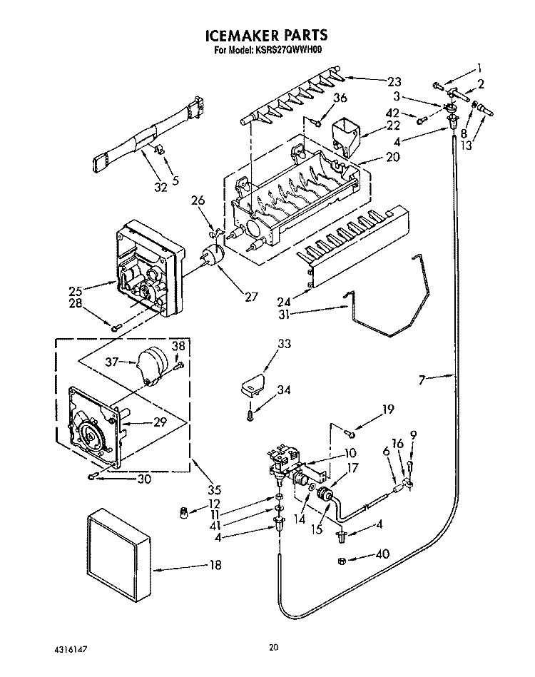 ICEMAKER, LIT/OPTIONAL Diagram and Parts List for KSRS27QWWH00  KitchenAid Refrigerator