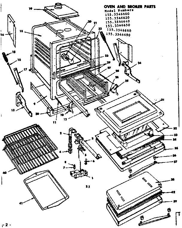 Oven And Broiler Parts Diagram and Parts List for 1553546640  Kenmore Range