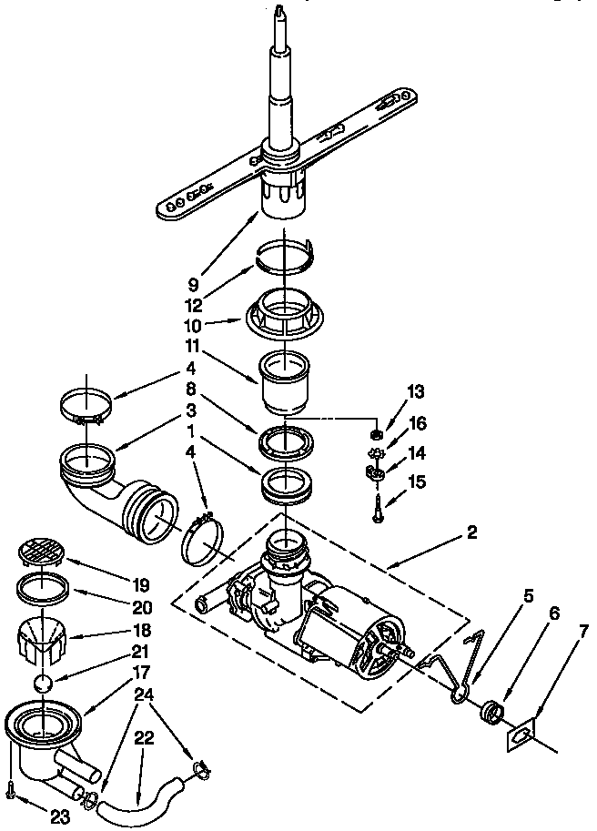 Pump And Spray Arm Diagram and Parts List for DU180DWGQ0  Whirlpool Dishwasher