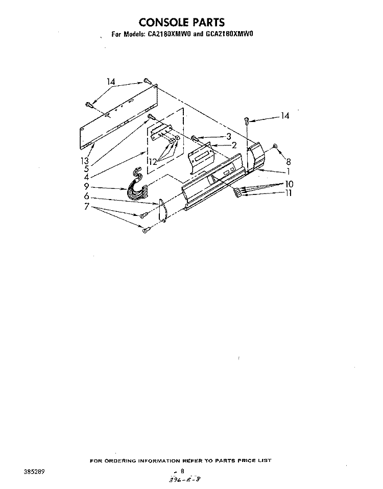 CONSOLE Diagram and Parts List for CA2180XMW0  Whirlpool Washer