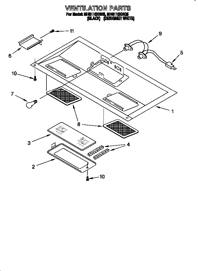 Ventilation Diagram and Parts List for 4361  Whirlpool Microwave