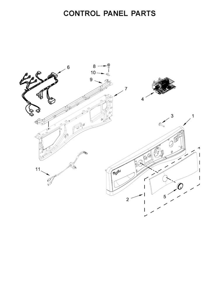 Control Panel Parts Diagram and Parts List for WFW72HEDW0  Whirlpool Washer