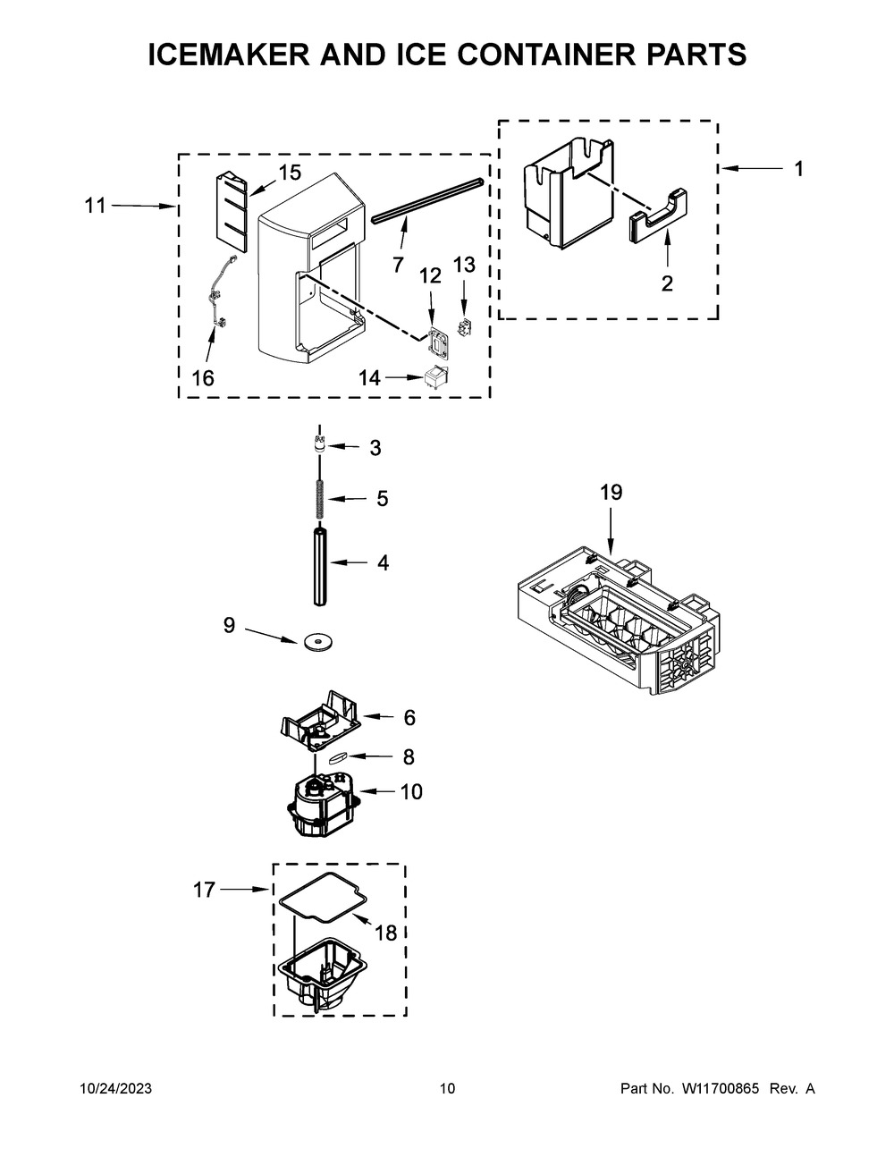 Icemaker And Ice Container Parts Diagram and Parts List for KRSC700HBS05  KitchenAid Refrigerator