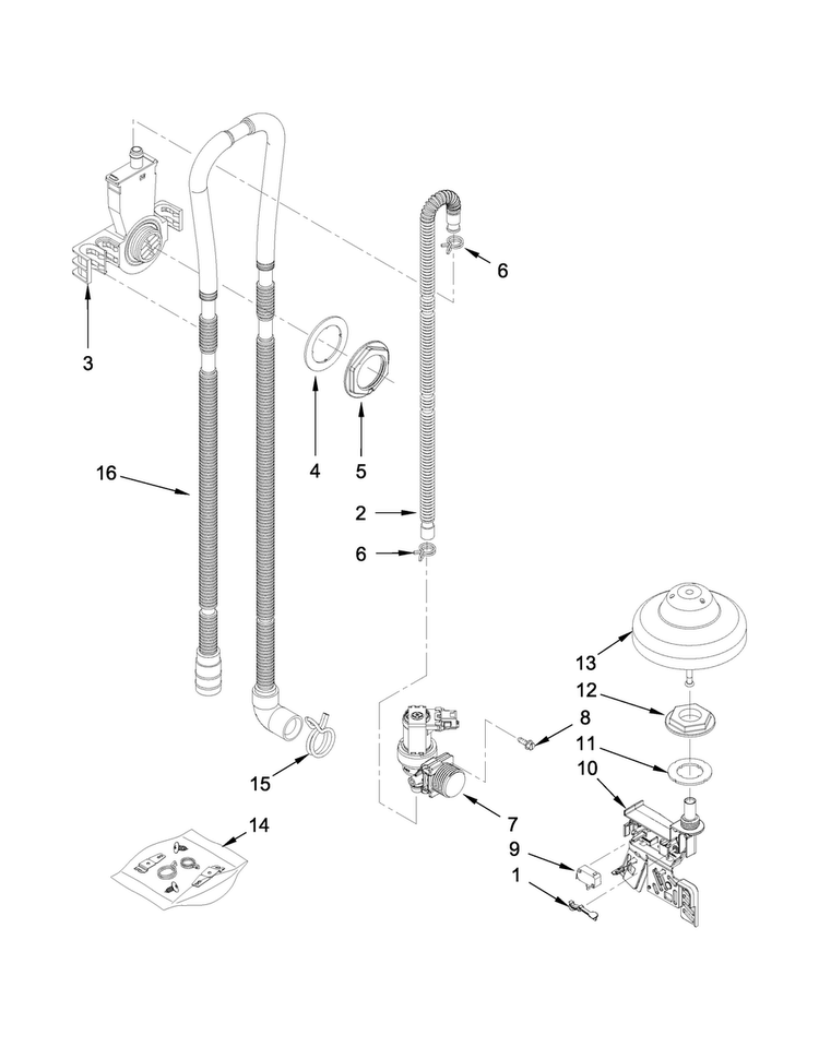 Fill, Drain And Overfill Parts Diagram and Parts List for KDFE454CSS2  KitchenAid Dishwasher