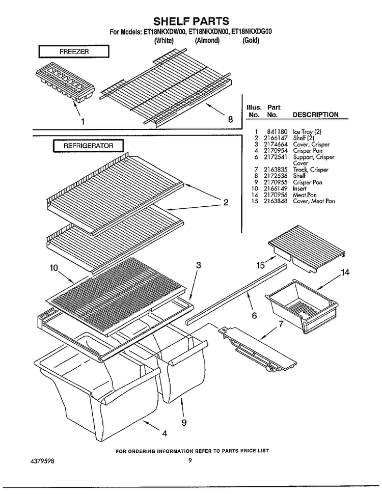 Shelf Parts/freezer/refrigerator Diagram and Parts List for ET18NKDG00  Whirlpool Refrigerator