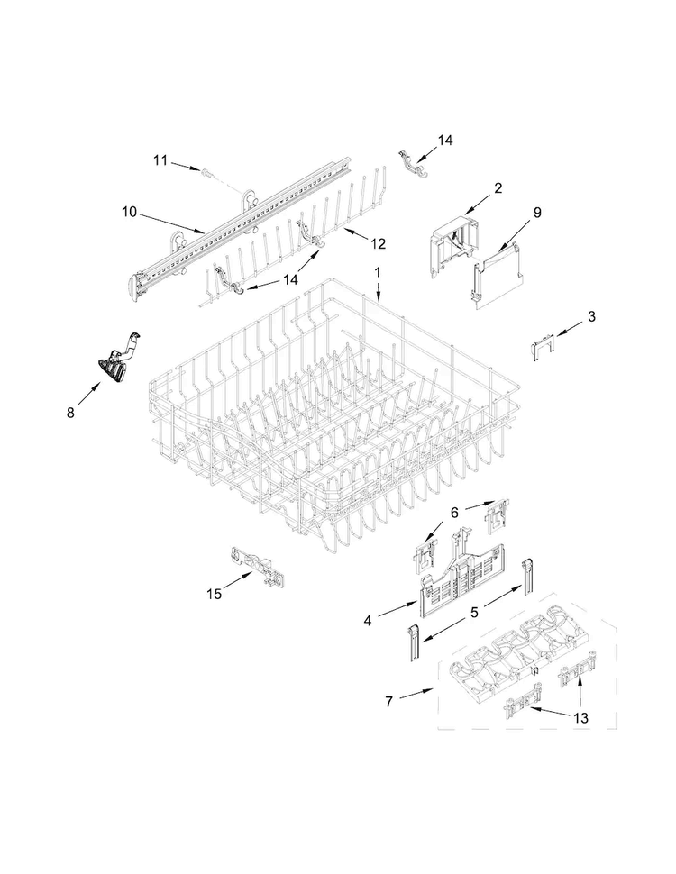 Upper Rack And Track Parts Diagram and Parts List for WDF760SADM2  Whirlpool Dishwasher