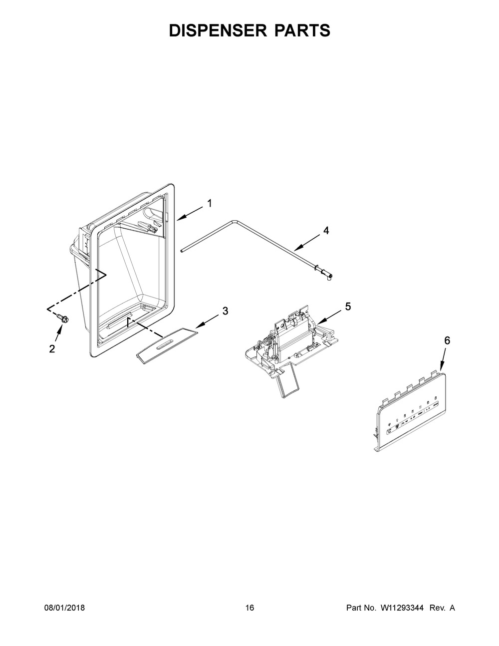 Dispenser Parts Diagram and Parts List for 5WRS25FDFG00  Whirlpool Refrigerator