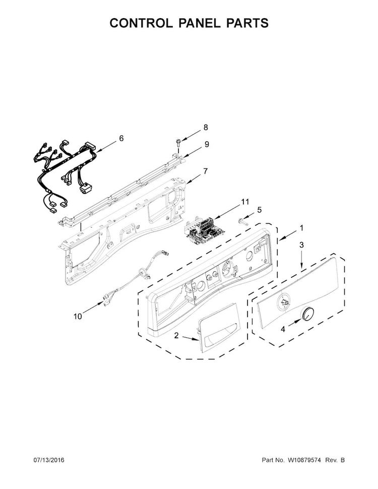 Control Panel Parts Diagram and Parts List for WFW87HEDW1  Whirlpool Washer
