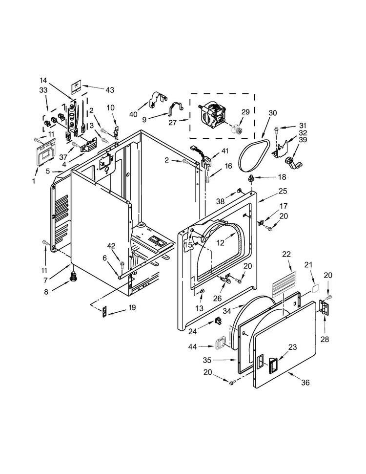 Cabinet Parts Diagram and Parts List for 1106192311  Kenmore Dryer
