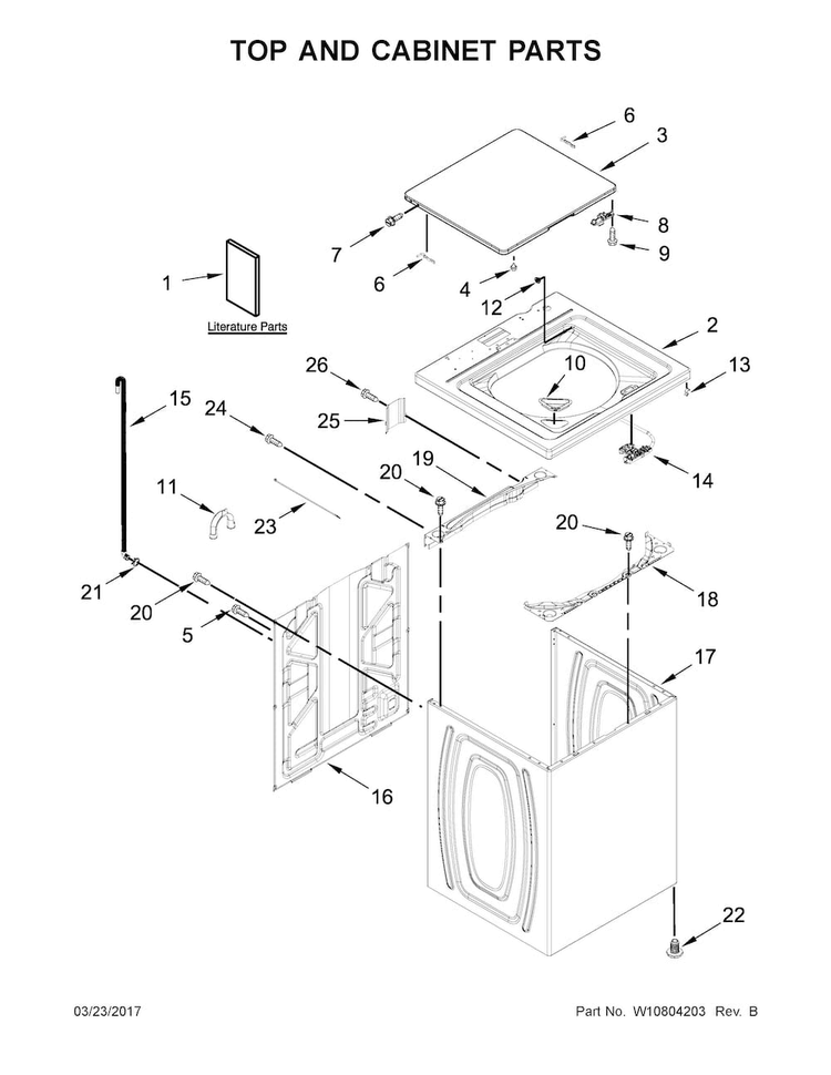 Top And Cabinet Parts Diagram and Parts List for WTW4815EW1  Whirlpool Washer