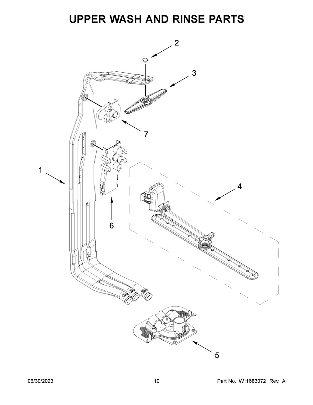 Upper Wash And Rinse Parts Diagram and Parts List for KDTM604KBS2  KitchenAid Dishwasher