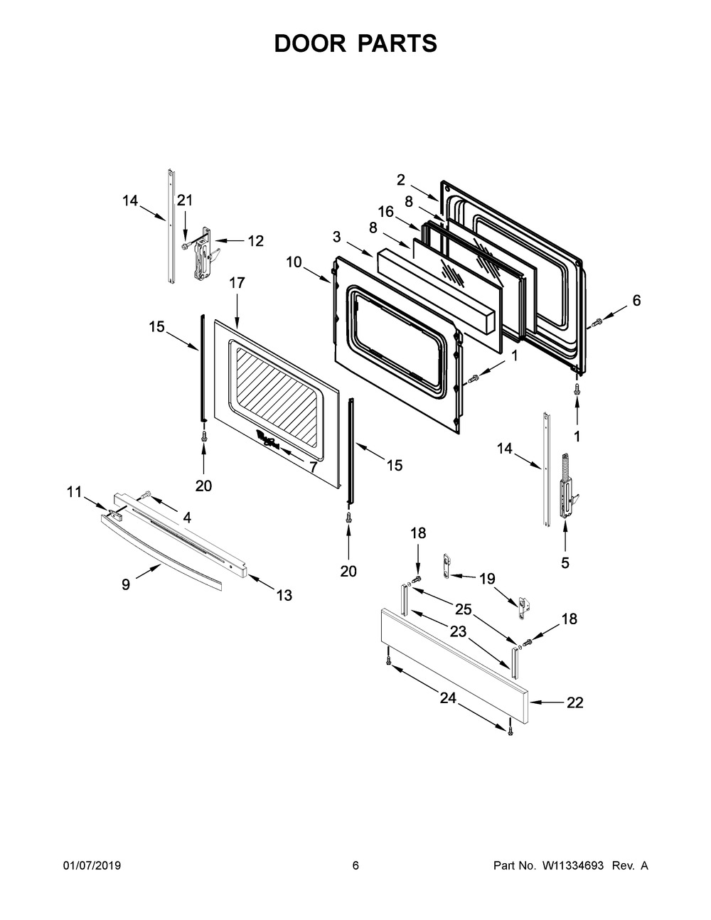 Door Parts Diagram and Parts List for WEE510SAGS1  Whirlpool Range
