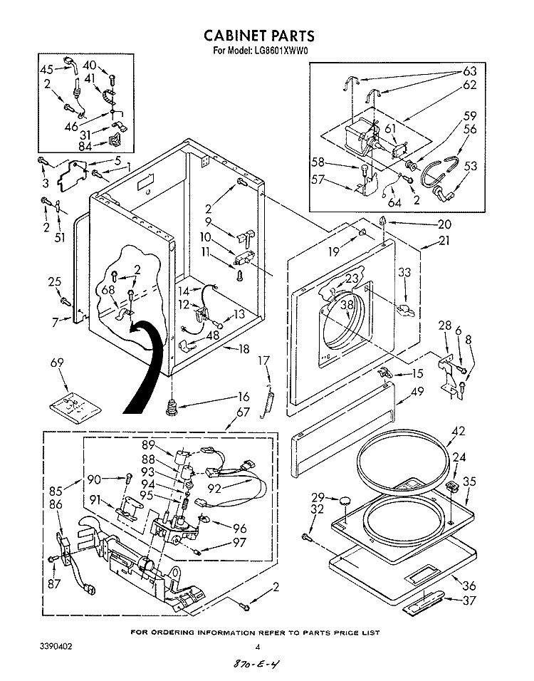 CABINET Diagram and Parts List for LG8601XWN0  Whirlpool Dryer