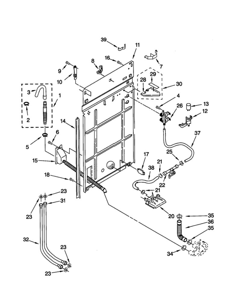 Rear Panel Diagram and Parts List for 11021892000  Kenmore Washer